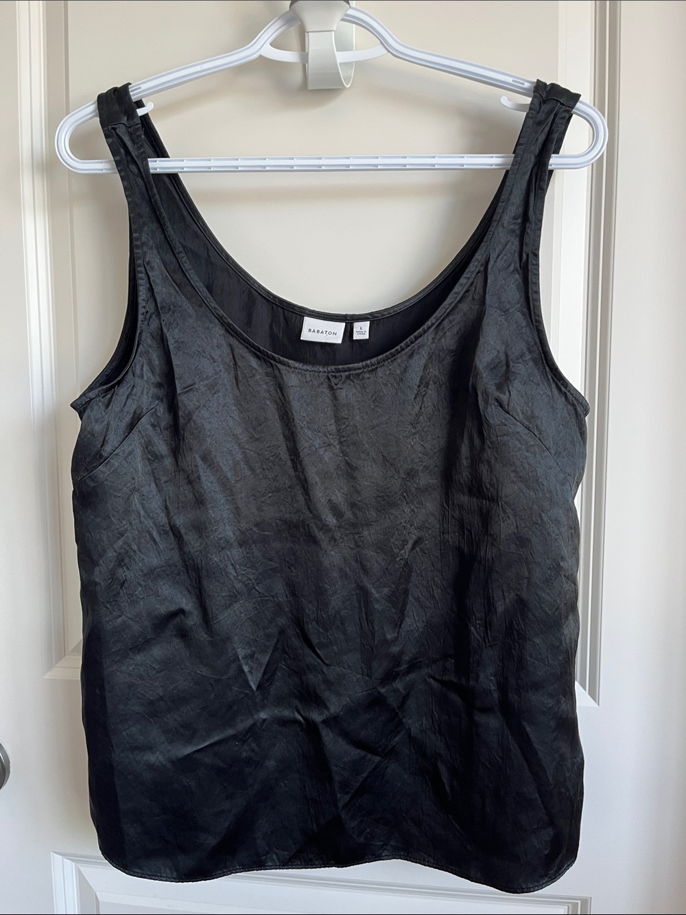 Babaton Black Satin Scoop Neck Tank